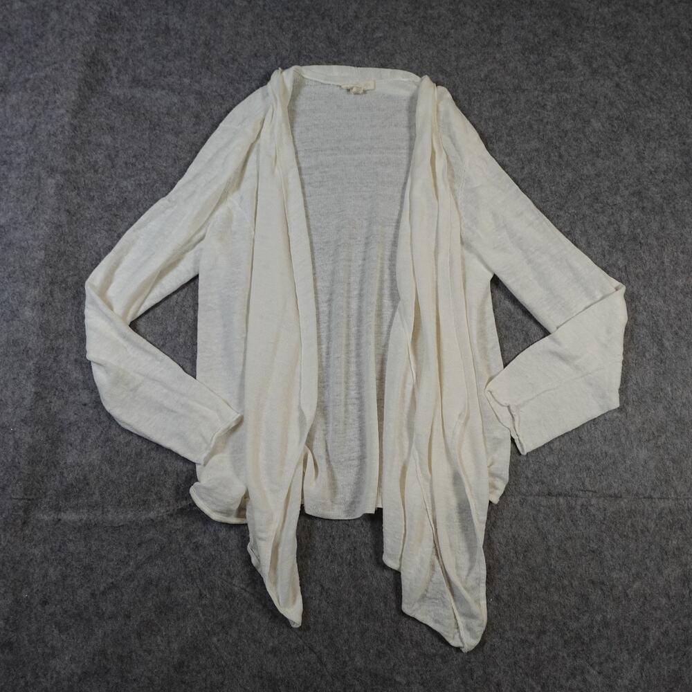 Eileen Fisher Cardigan Womens Large Linen Blend Open Knit Waterfall Beachy White